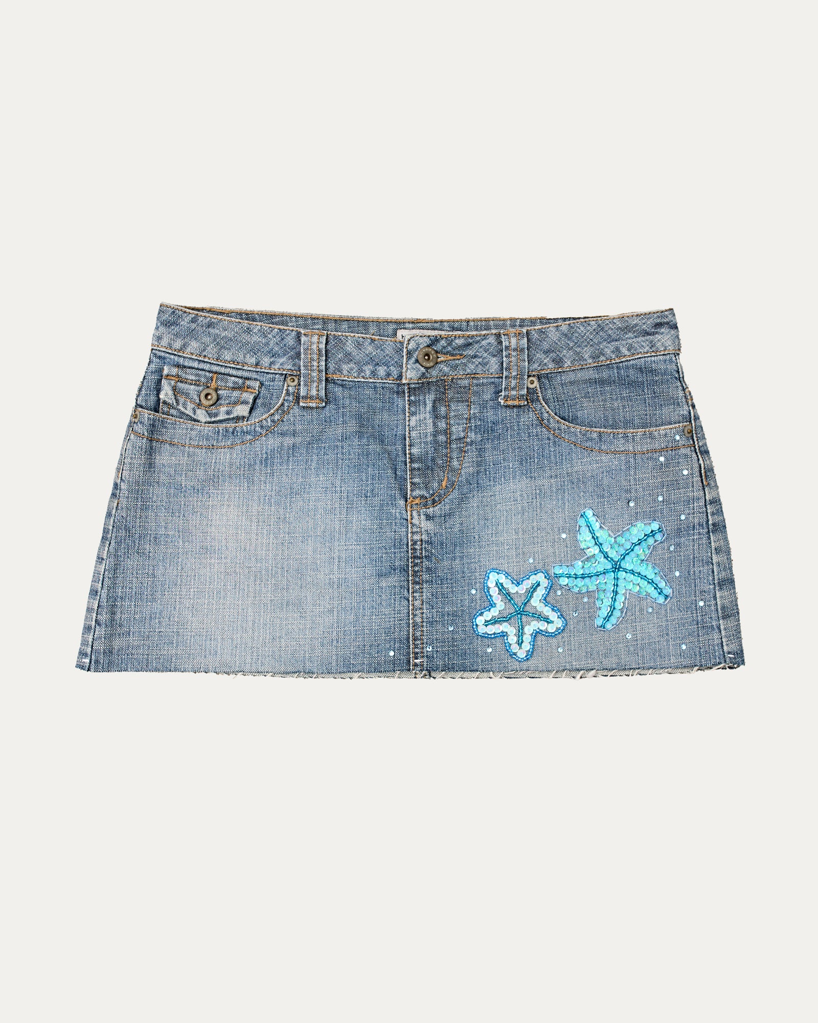 Reworked Denim Sequin Skirt - Lavinia (sz 10 AU)