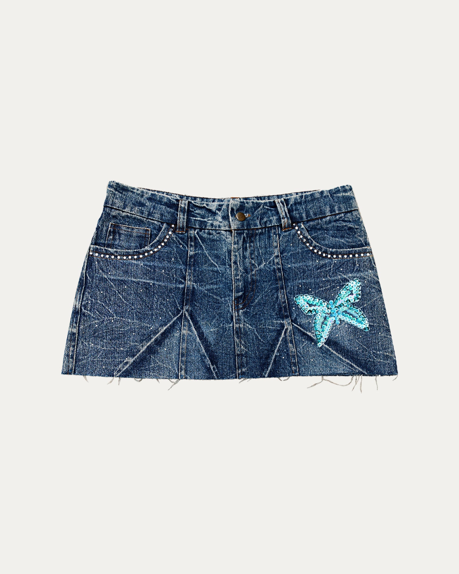 Reworked Denim Sequin Skirt - Lunara (sz 8 AU)