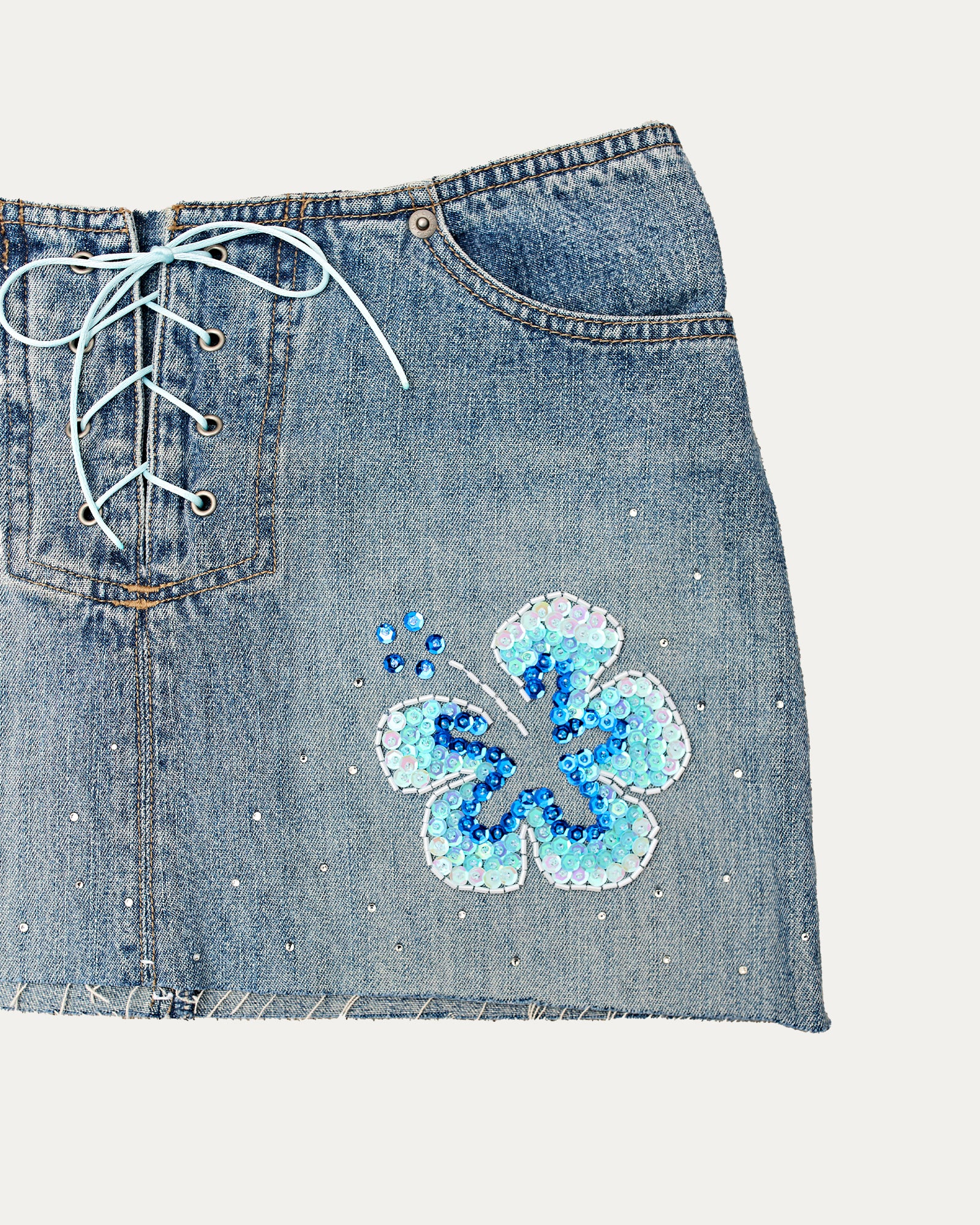 Reworked Denim Sequin Skirt - Odessa (sz 6)